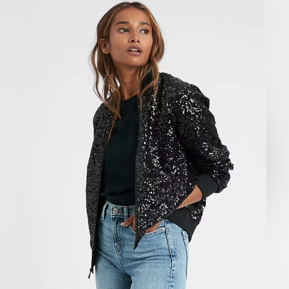 Banana Republic Sequin Cropped Bomber Jacket XL